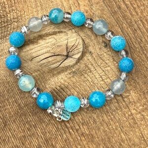 Elegant Blue Green Jade, Frosted Jade Beaded Bracelet